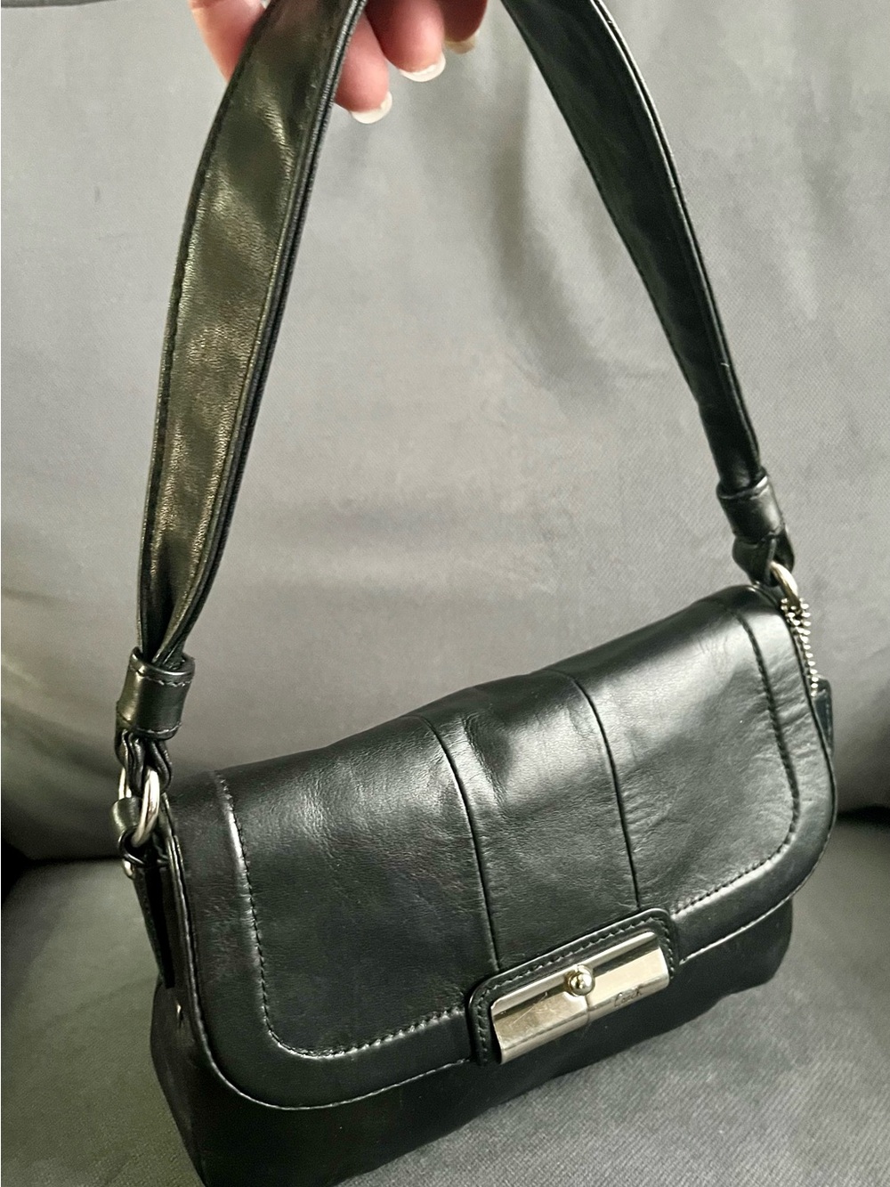 Coach Kristin Leather 🔥 Top Handle Pouch 45166 | Black Y2K Shoulder Bag